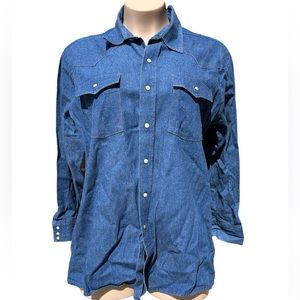 Saddle King western Vintage Denim long sleeve Shirt Size XL pearl snaps